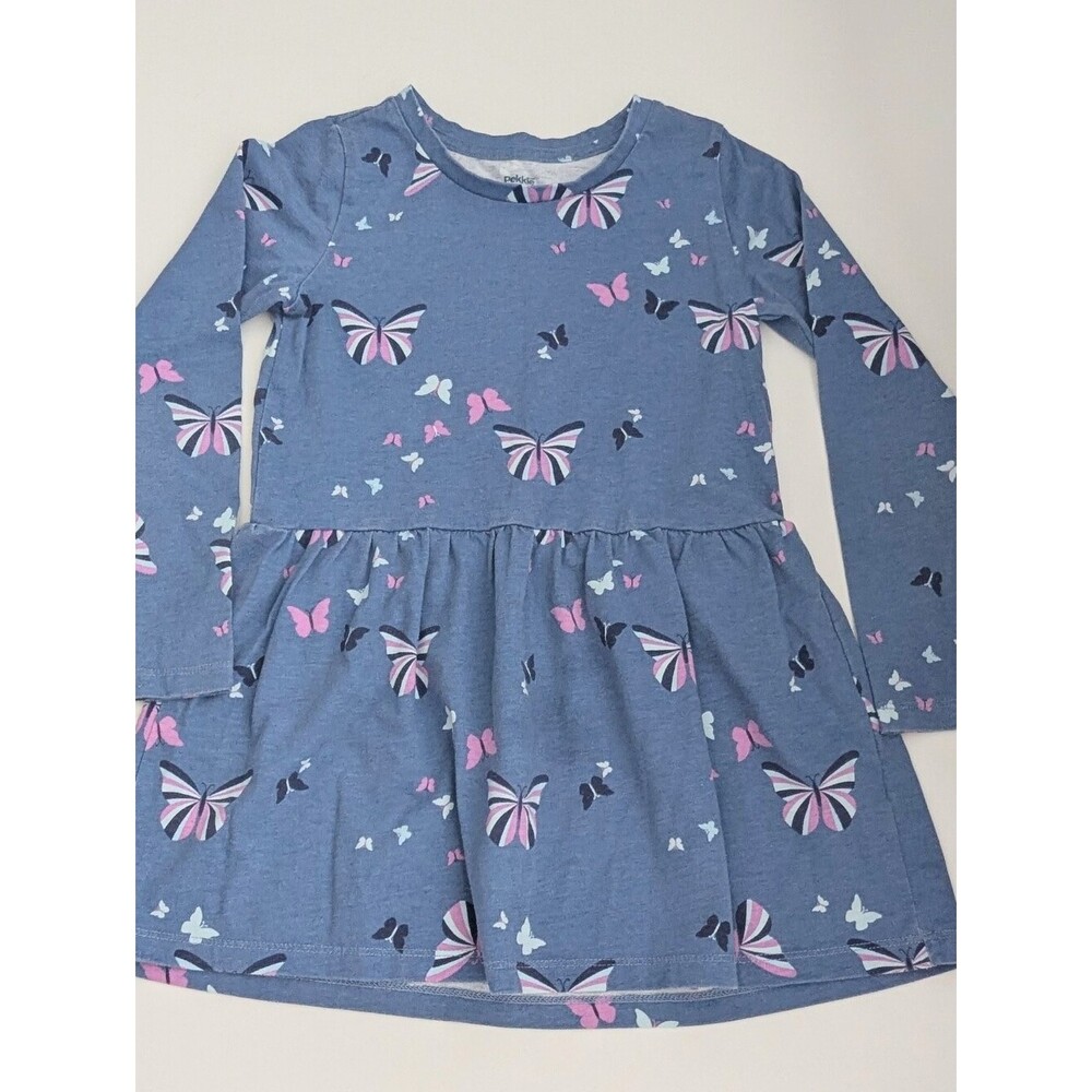 Girls' (Size 8) Blue Long-Sleeve Butterfly-Print Jersey Dress